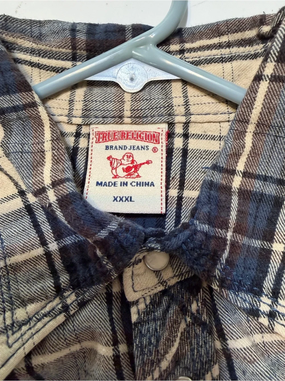 True Religion Navy and White Plaid Western Shirt